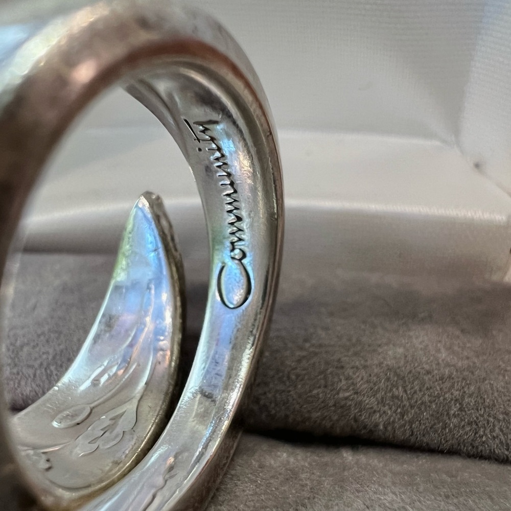 Vintage Silver Wrap Ring with Rose Embossed design. Morning Rose about 7-7.25 - Picture 6 of 17